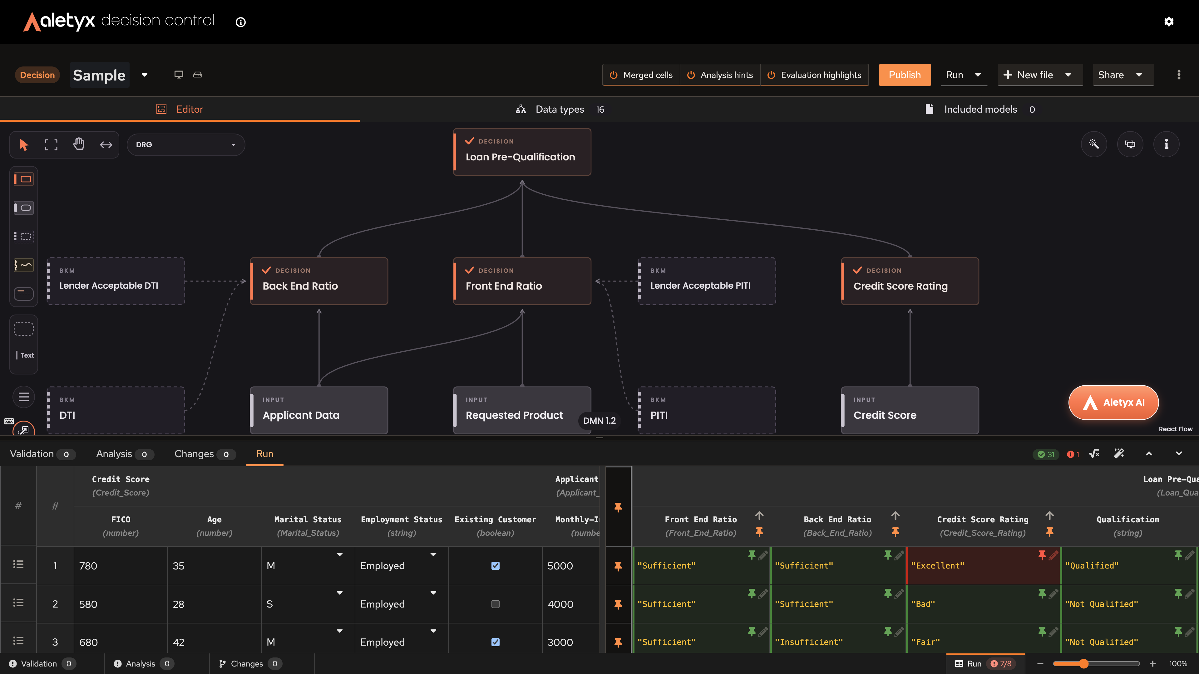 Decision Control regression test table with matching and differing outcomes